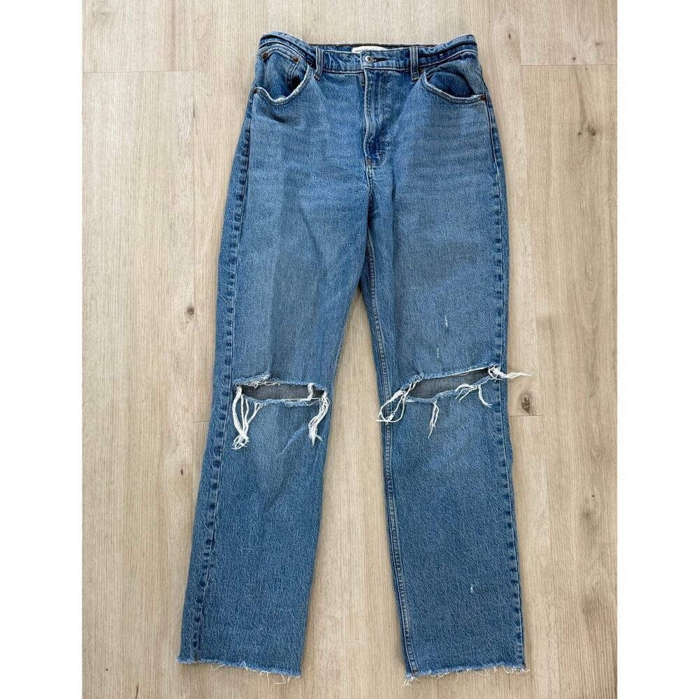 Abercrombie The 90s Straight Ultra High Rise Jeans Distressed Medium Wash 29 / 8